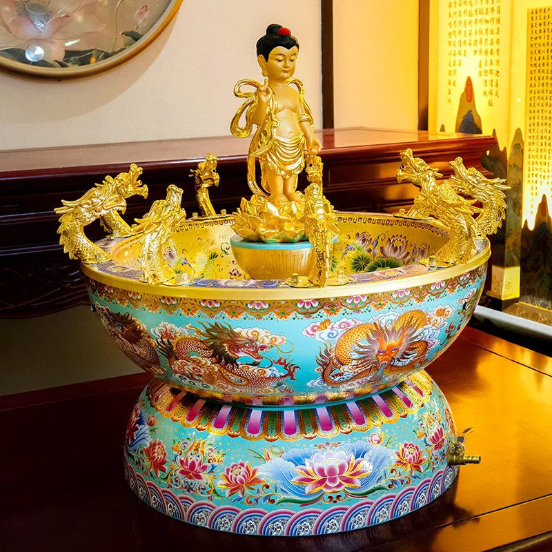 浴佛盆九龙吐水合金盆浴佛用品喷水浴佛节寺庙释迦牟尼铜太子佛像