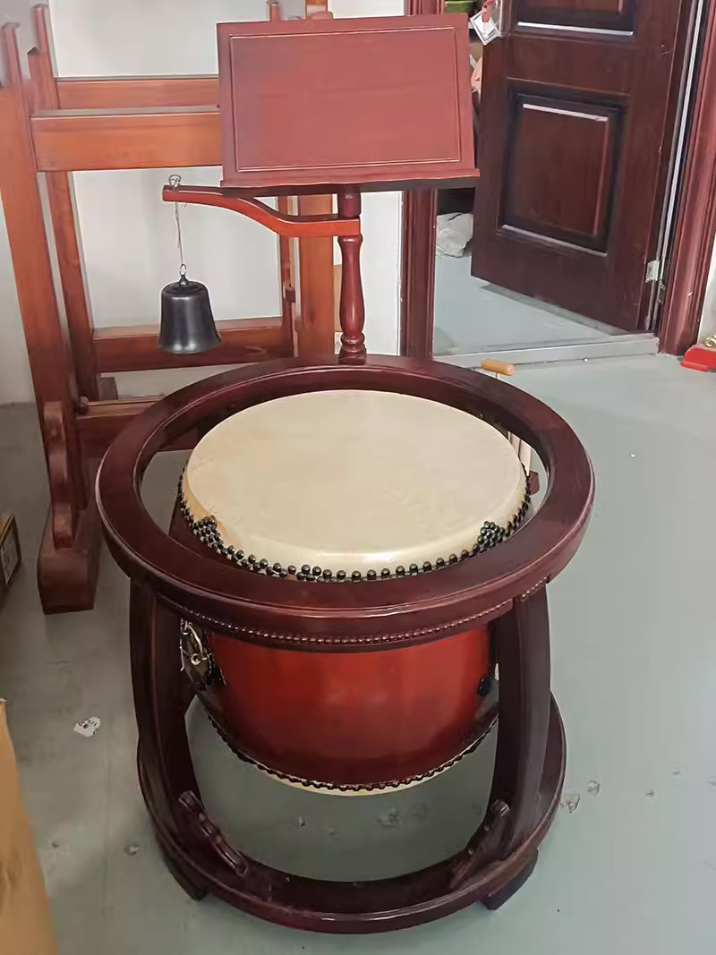 【特价结缘】寺院大鼓牛皮鼓扁鼓鼓架法会铃鼓法器寺院钟鼓全套