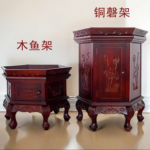 六角实木木鱼架铜磬铜罄大殿16寸18寸20寸至28寸摆件寺院法器架子