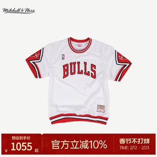 Mitchell&Ness短袖T恤公牛队美式条纹拼接AU球员款圆领上衣男MN