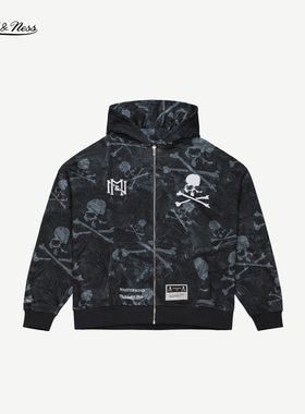 【MASTERMIND联名】MN美式潮流经典暗纹防风保暖连帽针织外套男