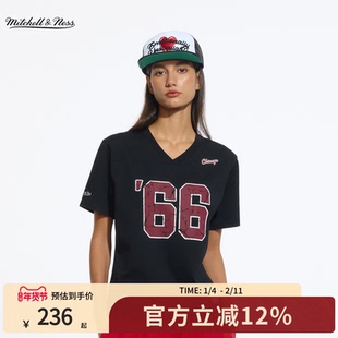 Mitchell&Ness短袖T恤公牛/魔术队复古做旧印花百搭运动上衣女MN