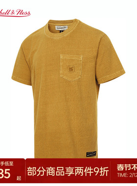 Mitchell&Ness短袖T恤复古做旧简约纯色重磅口袋运动休闲上衣男MN
