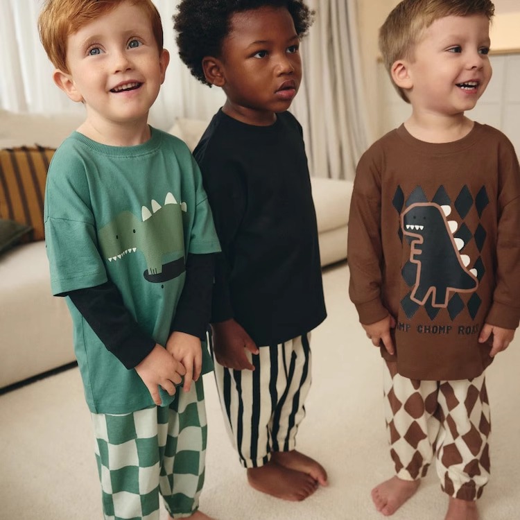卡通印花男童家居服套装长袖长裤儿童睡衣欧美中小童圆领打底衫