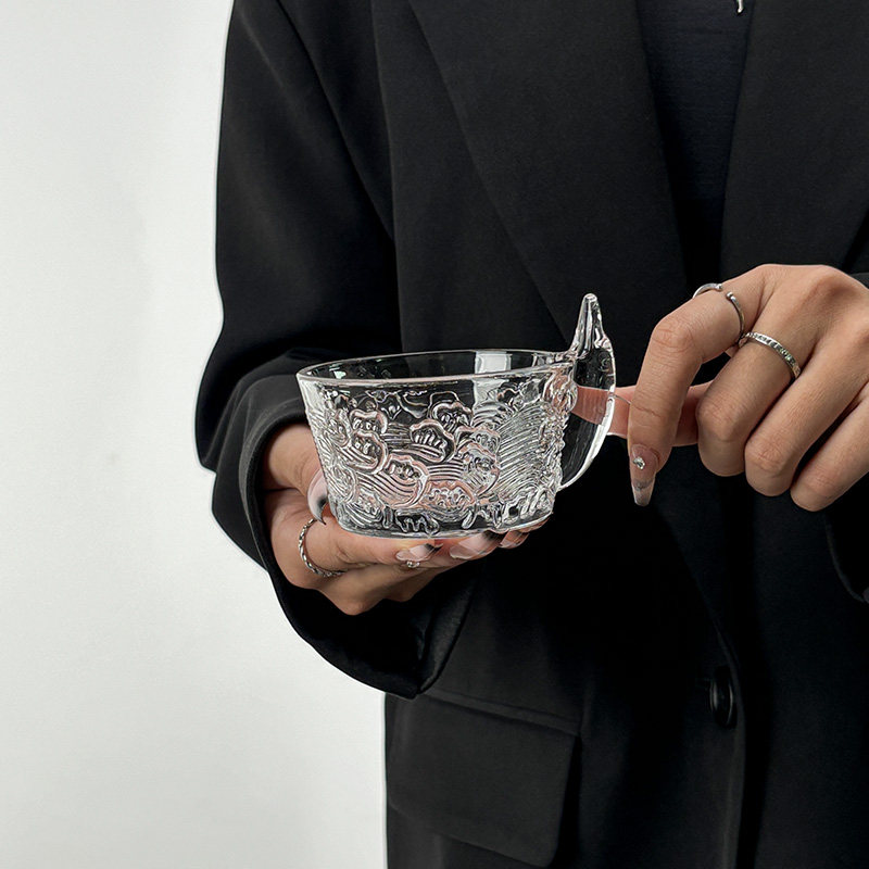 耐热玻璃茶杯夫浮雕品茗杯小海豚玻璃杯家用带把透明水杯子,餐饮具,玻璃杯,淘宝优惠券,粉丝福利购,淘宝优惠卷