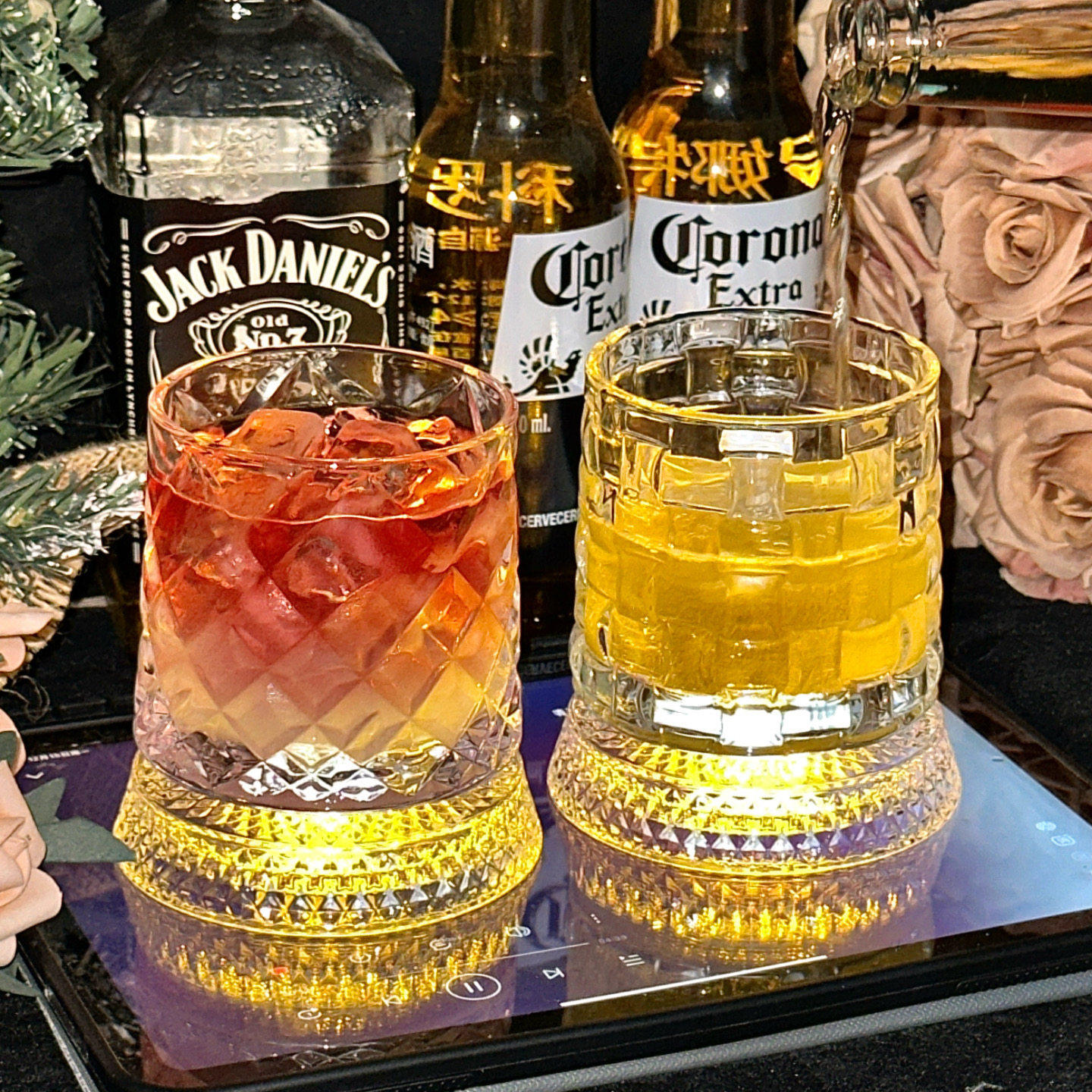 【送发光杯垫】创意玻璃杯旋转威士忌酒杯解压洋酒杯不倒翁转转杯