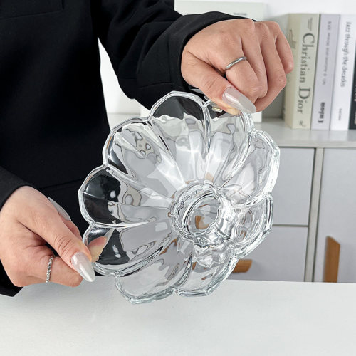 ins风高足莲花果盘玻璃杯
