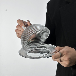 玻璃带盖蛋糕盘小试吃盘水果盘家用糖果盘零食盘点心盘网红甜品盘