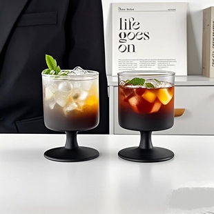 中古风玻璃杯直筒家用高颜值水杯子高级感轻奢咖啡杯果汁饮料酒杯