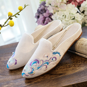 女夏季 凉拖鞋 时尚 民族风刺绣外穿尖头拖鞋 百搭包头拖鞋 老北京布鞋
