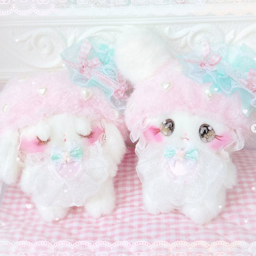 日本本土代购手作pream粉色洛丽塔少女抱偶玩具兔子草莓毛绒公仔
