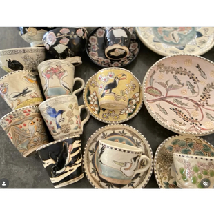 日本本土代购手工作陶制陶艺玩具中国风餐盘摆件咖啡杯花植物碗碟