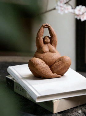 Rink新中式陶土雕塑摆件纯手工冥想瑜伽女人像书房装饰品