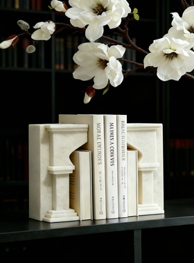 新古典石材建筑雕刻书挡摆件