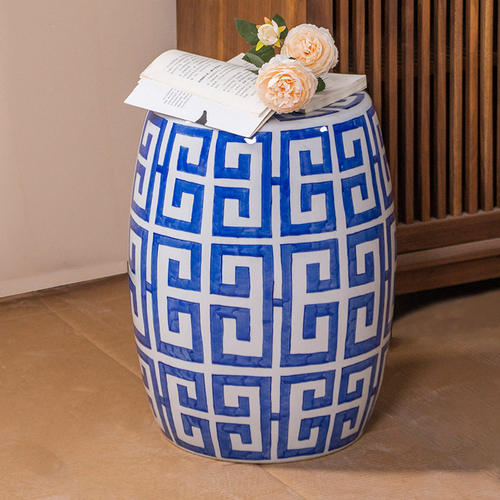 新中式复古鼓凳陶瓷鼓墩坐墩床头柜浴室客厅凳圆墩边几软装采购