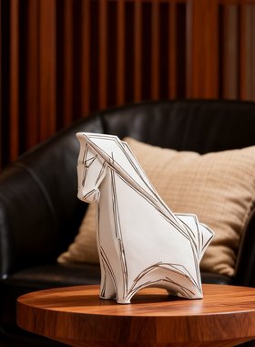 侘寂风素描小马陶瓷桌面摆件