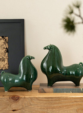 新中式白瓷青釉唐马摆件