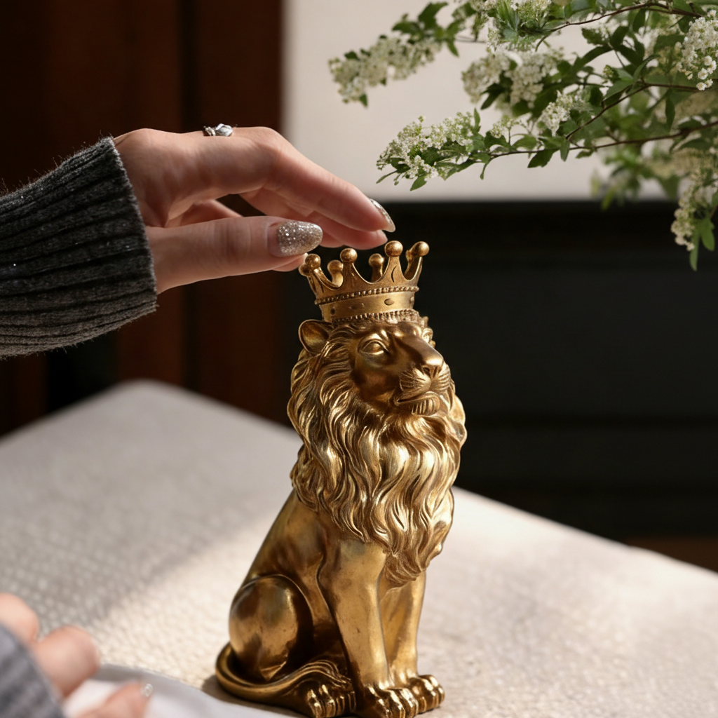 简约现代狮子王冠桌面摆件树脂工艺品装饰品送礼,家居饰品,装饰摆件,淘宝优惠券,粉丝福利购,淘宝优惠卷