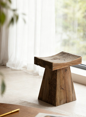 侘寂风实木几何造型边几设计师款