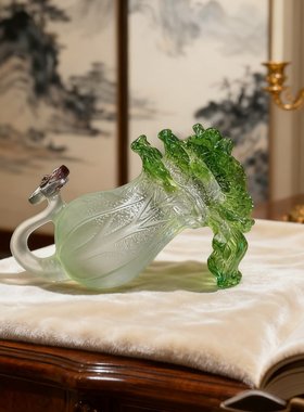 高级感国风古法琉璃白菜摆件
