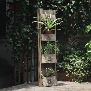 花开了 四格木制花架可挂墙靠墙花园庭院阳台装饰园艺工具收纳架