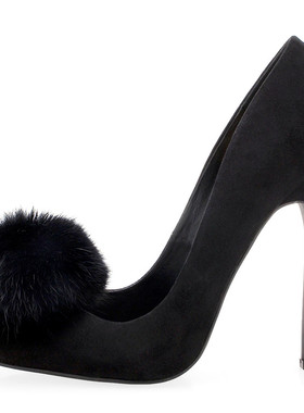 silla rulers 女鞋 低帮鞋 超高12厘米跟 毛毛球 尖头黑色现货