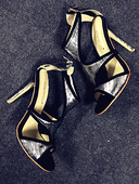 凉鞋 黑 百搭拼色鱼嘴性感夜店银条纹 2020年新款 女高跟11厘米时尚