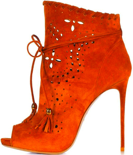 2020春秋女鞋 鱼嘴镂空穿皮条超高细跟多色入橘色灰色米色浅棕 凉鞋