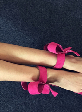 silla rulers真皮女鞋尖头大蝴蝶低跟凉鞋外贸鞋走秀鞋多色入