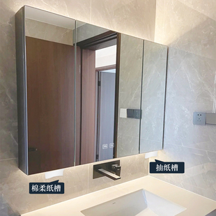 浴室智能镜柜单独挂墙式 卫生间不锈钢镜子柜收纳储物镜箱带led灯
