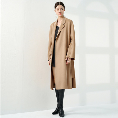 100纯山羊绒水波纹双面呢大衣