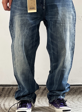 阿乐MADSS BEN'S复古重工做旧水洗炸花冈山赤耳直筒小脚牛仔裤潮