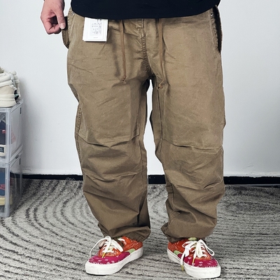 日系宽松微锥重磅水洗做旧工装裤