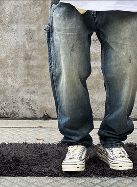 平替MADNES DENIM JEANS BENS日系做旧水洗铁道工装直筒牛仔裤潮