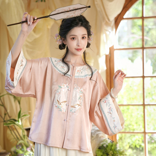 棠间絮语 清水溪国风汉服女对襟上衣仿醋酸精致刺绣通勤日常百搭