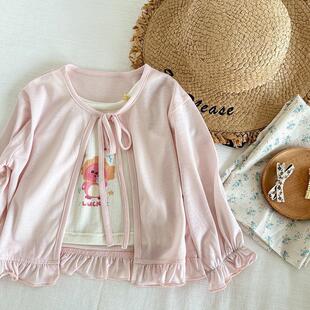 女童韩版薄款坡肩外搭防晒衣甜美洋气夏季冰丝外套小女孩长袖上衣