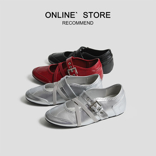 芭蕾鞋 红色休闲鞋 za2026新款 ra法式 复古浅口单鞋 隐形内增高3.5cm