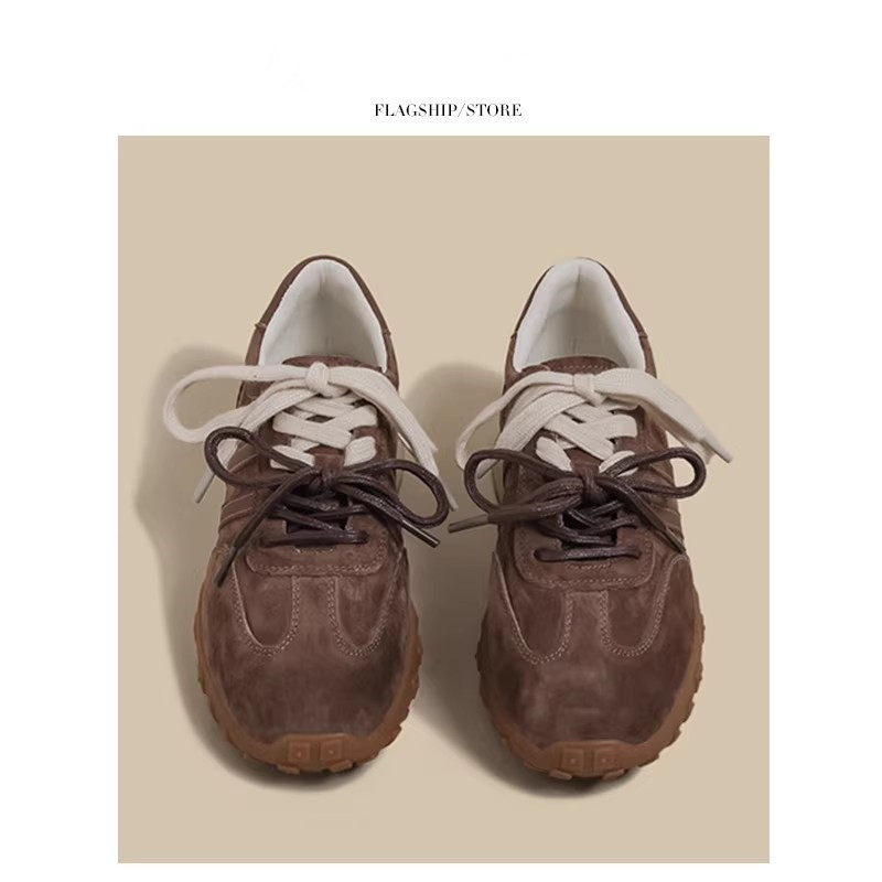 复古德训鞋女夏季新款百搭双鞋带平底百搭韩版棕色休闲运动鞋子潮