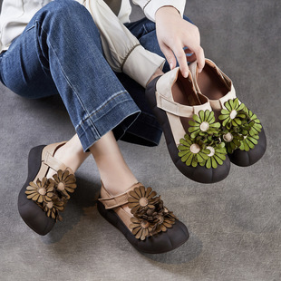 松糕女鞋 头层牛皮厚底花朵玛丽珍鞋 民族风复古单鞋 新款 2026春夏季