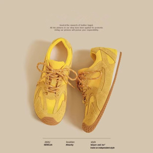 女爆款 透气阿甘运动老爹鞋 夏季 小白双百搭薄款 子潮 新款 黄色德训鞋