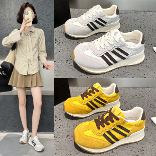 百搭透气防滑系带休闲平底跑步运动板鞋 新款 女2026夏季 厚底阿甘鞋