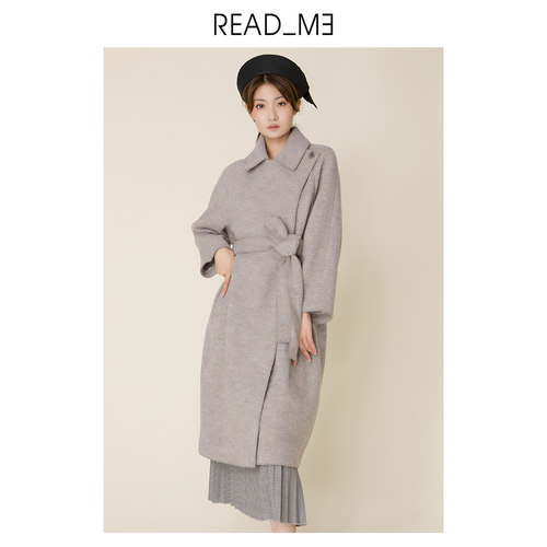 readme女士羊毛收腰过膝大衣