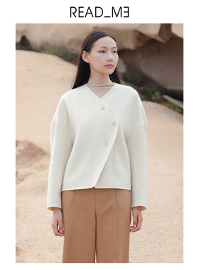 商场同款readme读我女士短白双面呢羊毛大衣外套60920411