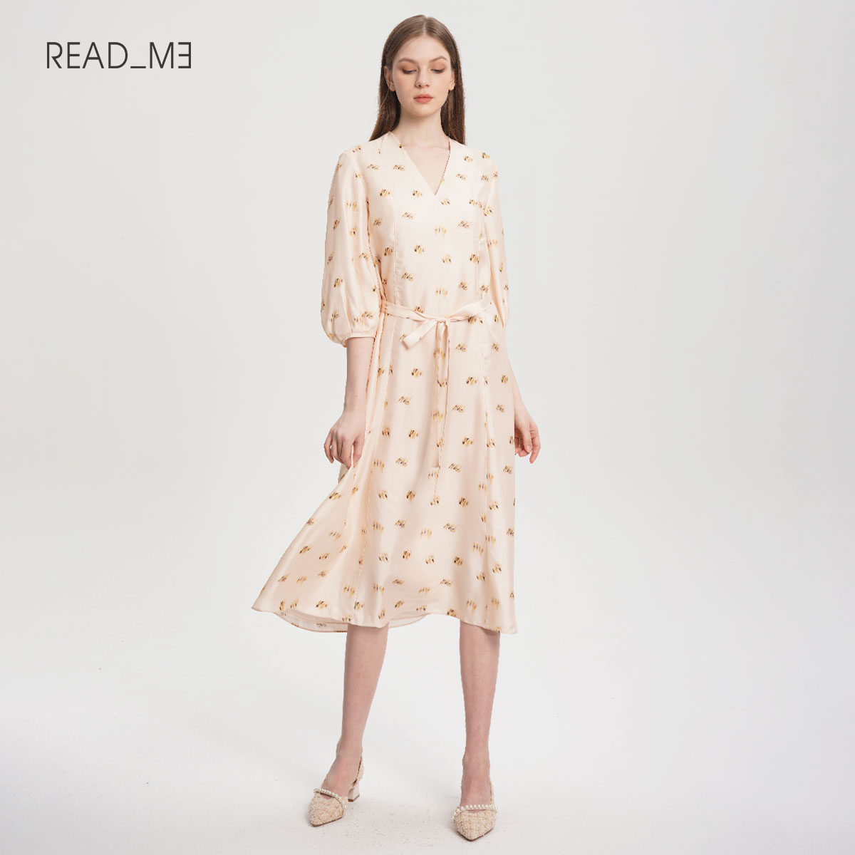 readme优雅中长款真丝连衣裙
