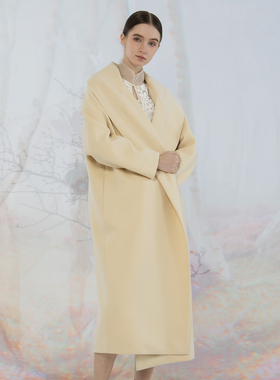READ_ME读我米黄休闲浴袍风翻领包容长款羊毛羊绒大衣B10917413