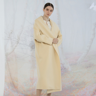 READ_ME读我米黄休闲浴袍风翻领包容长款羊毛羊绒大衣B10917413