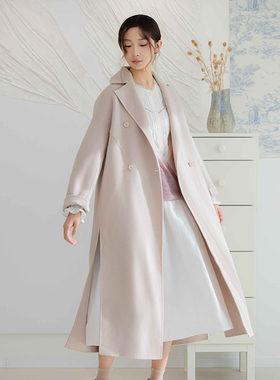 READ_ME读我翻领羊毛羊绒粉米色开叉长款大衣B30904105