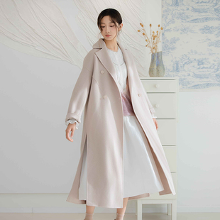 READ_ME读我翻领羊毛羊绒粉米色开叉长款大衣B30904105