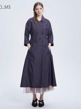 Readme读我女翻领显瘦修身长款风衣50508204