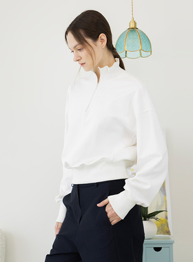 Readme读我女士白色新立领套头卫衣B91102103